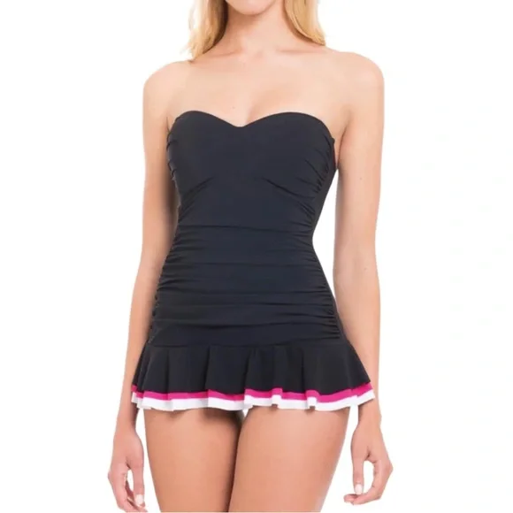 Profile by Gottex Swimdress Size 6 Black Ruched One Piece - Picture 4 of 12